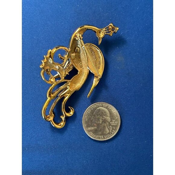 Vintage Attwood Collection Peacock Brooch Pin With Crystals & Enamel Design - Picture 10 of 12